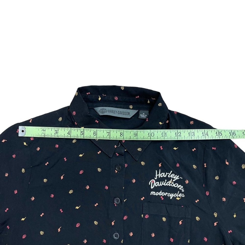 Harley Davidson Women's Black Short Sleeve Button Down Collar Shirt Top Size M - Picture 5 of 10